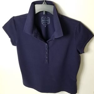 Vintage 90s Crop Indigo Navy Henley Polo Top L